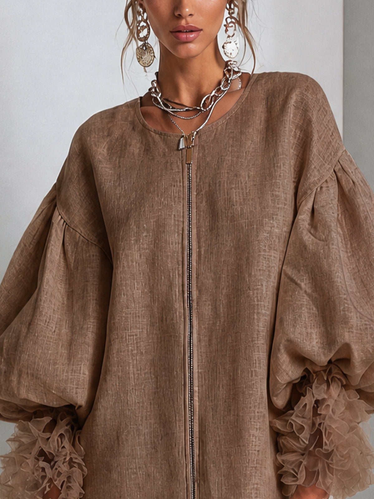 Rebecca | Mini Abito con Maniche a Palloncino e Zip Frontale