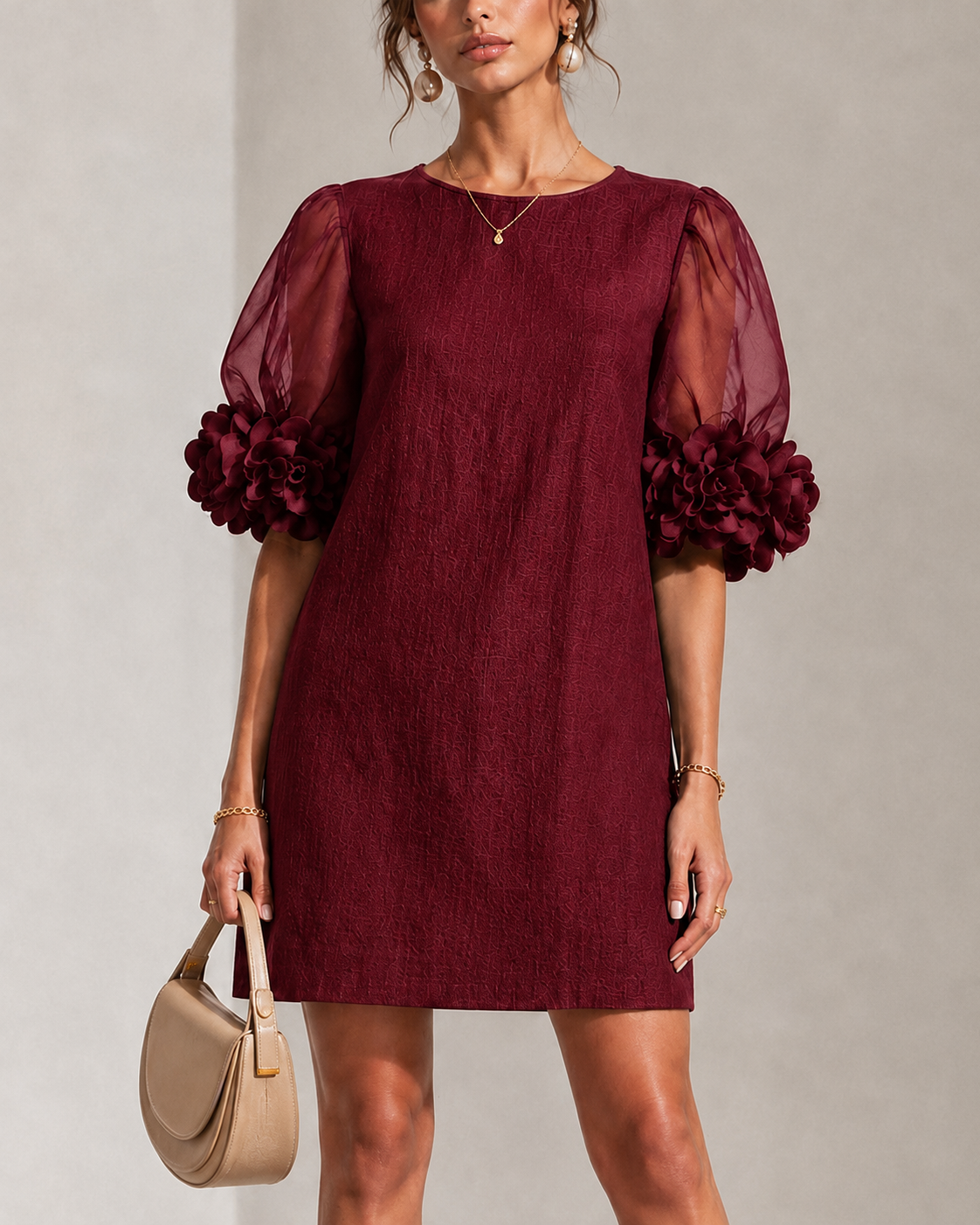 Philippa | Mini Abito con Maniche a Palloncino e Polsini Floreali
