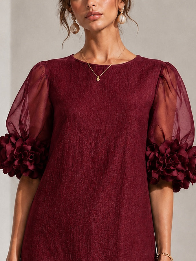 Philippa | Mini Abito con Maniche a Palloncino e Polsini Floreali