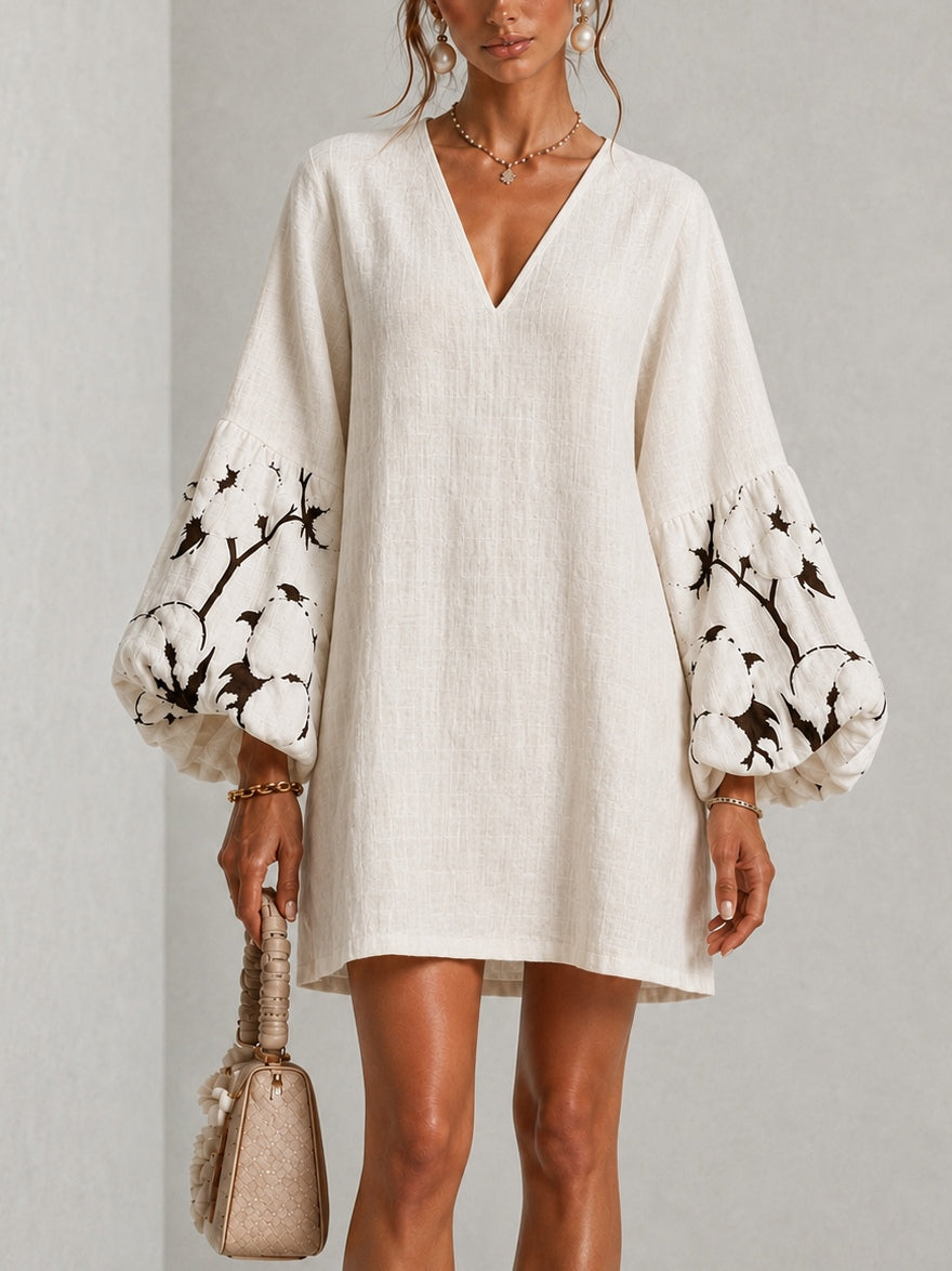Waverly | Vestito Mini a Maniche Puff con Stampa Floreale