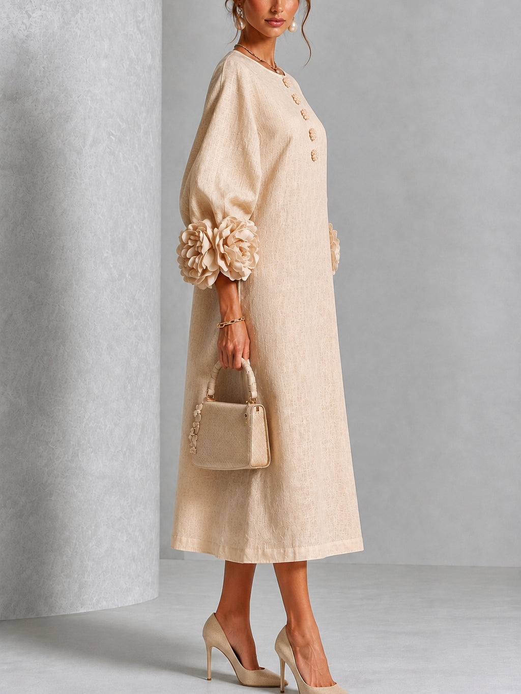 Rosanne | Abito Midi con Maniche a Rosetta