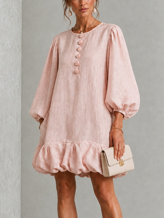 Rosalyn | Abito Mini con Maniche a Puff e Bottoni Floreali