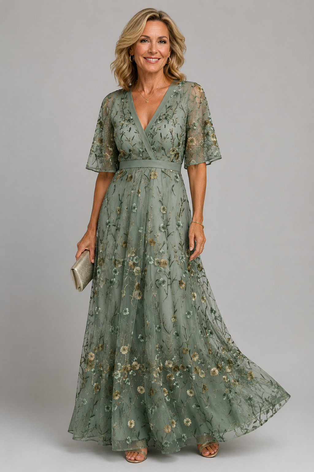 Solenne | Floral Midi Dress with Halter Neck