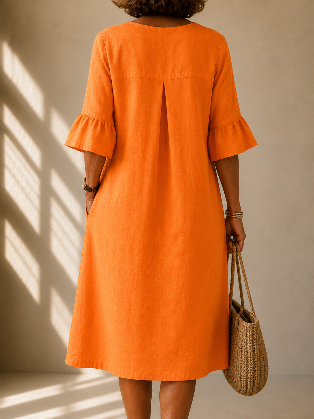 Harper | Midi Dress with V-Neck and Wooden Buttons
