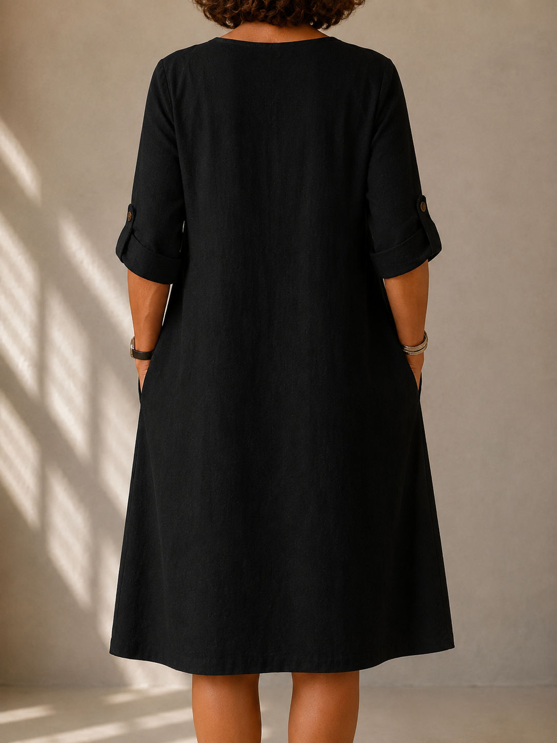 Harper | Straight Midi Dress with Rolled Sleeves