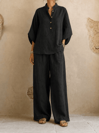 Maribel | Blusa in Lino con Maniche a Pipistrello e Pantaloni a Gamba Larga