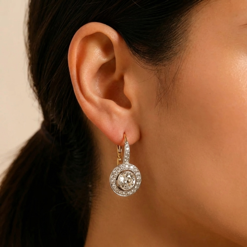 Orecchini Vintage in Oro e Argento con Cristalli
