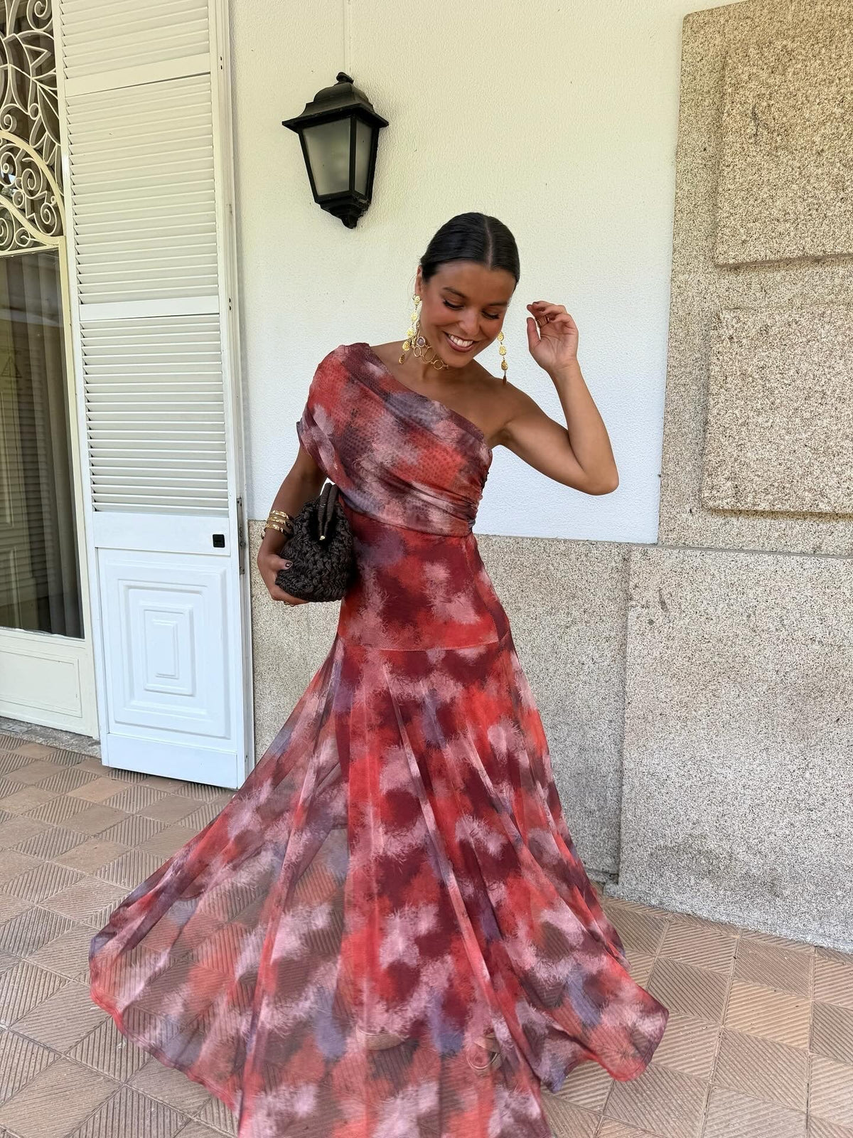 Valentina™ | Abito lungo off-shoulder in acquerello