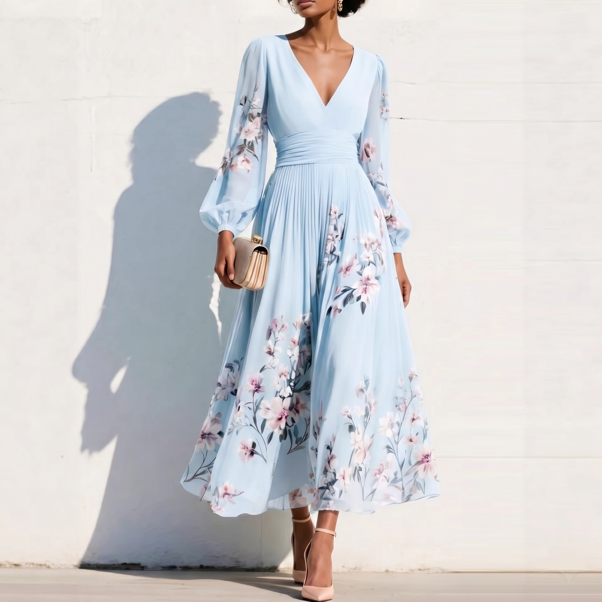 Nirena | Abito Midi a Fiori con Maniche – Lucia Toscana
