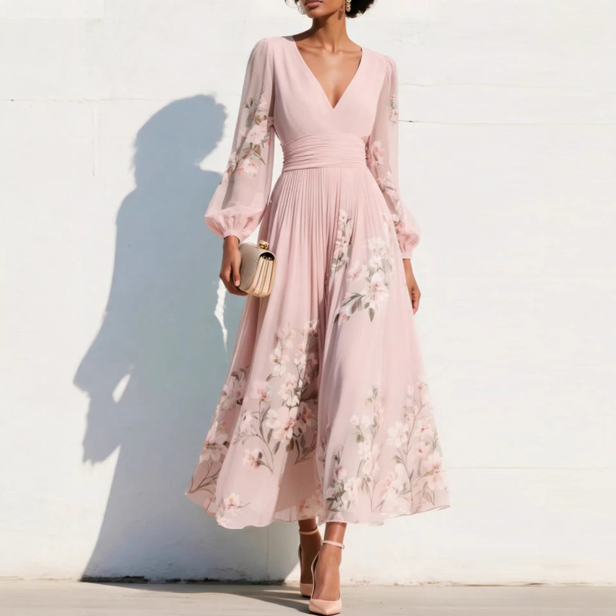 Nirena | Abito Midi a Fiori con Maniche – Lucia Toscana