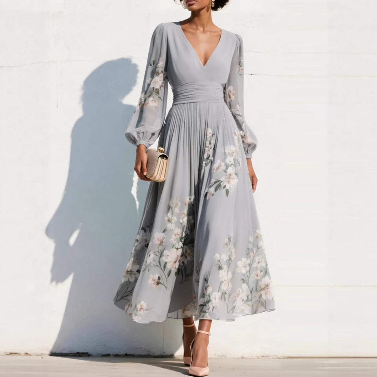 Nirena | Abito Midi a Fiori con Maniche – Lucia Toscana