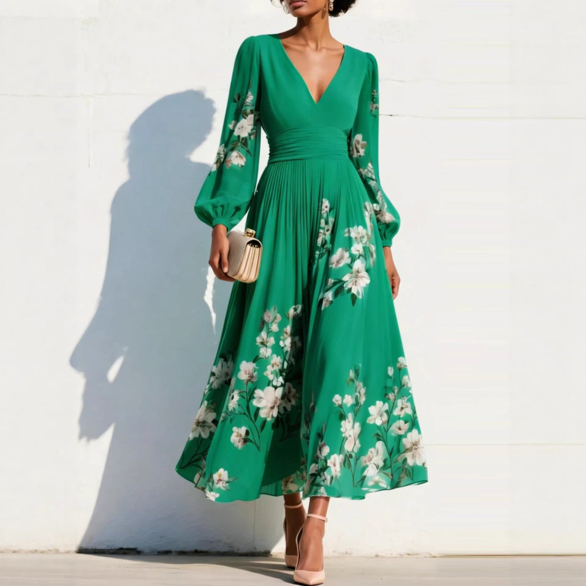 Nirena | Abito Midi a Fiori con Maniche – Lucia Toscana