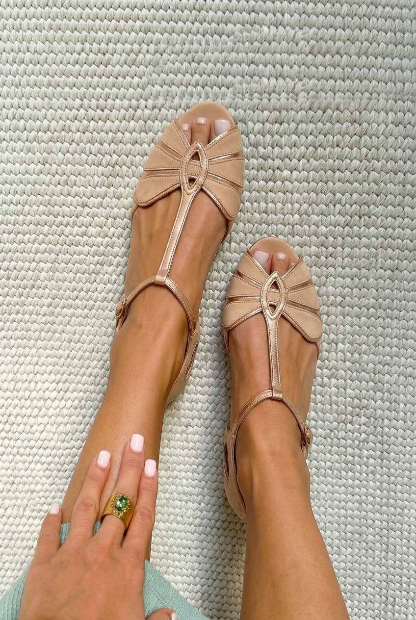 Sandali Retro-Peep-Toe con T-Strap