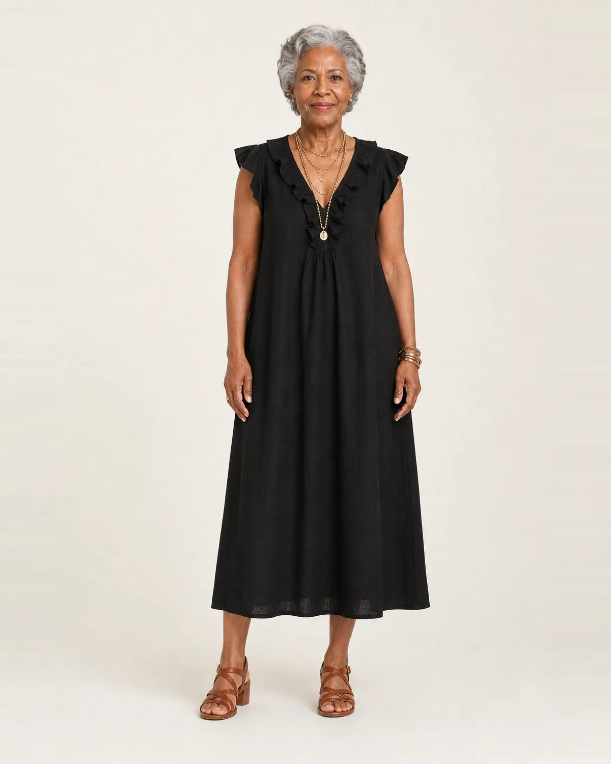 Josette | Abito Maxi con Rouches e Scollo a V