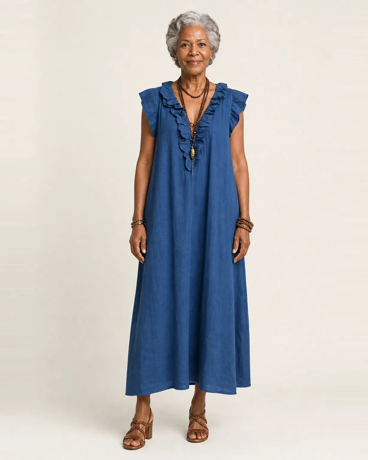 Josette | Abito Maxi con Rouches e Scollo a V