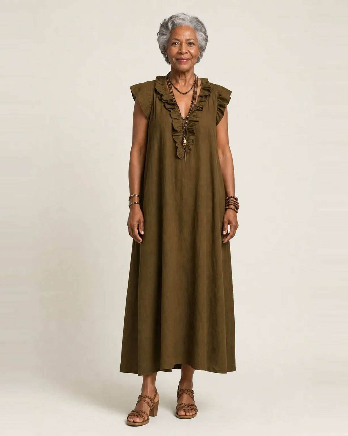 Josette | Abito Maxi con Rouches e Scollo a V