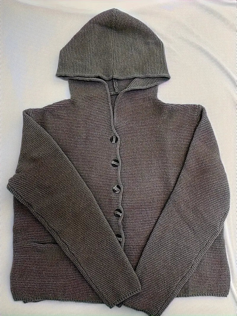 Elegante Cardigan con Cappuccio a Maniche Lunghe