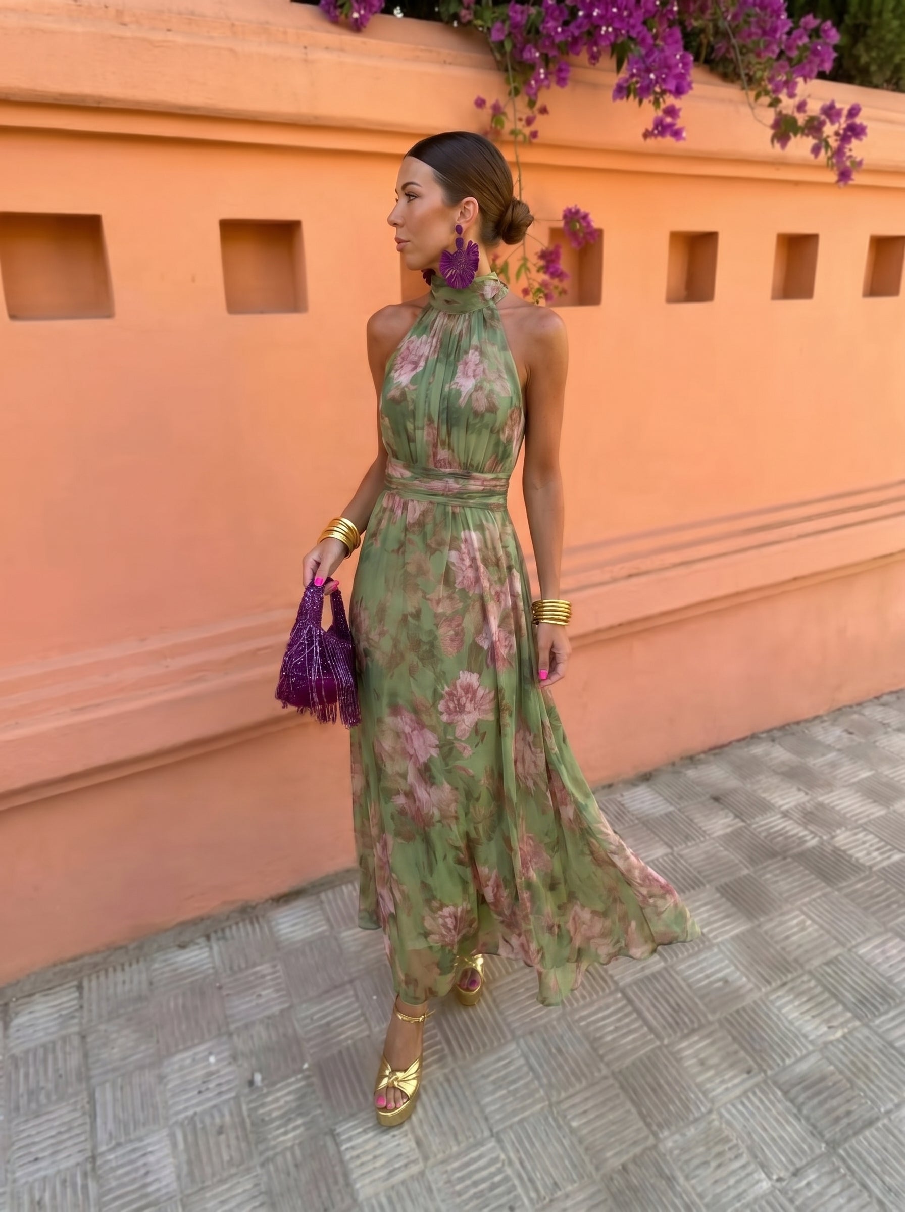 Florencia™ | Abito Lungo Floreale con Scollo Profondo