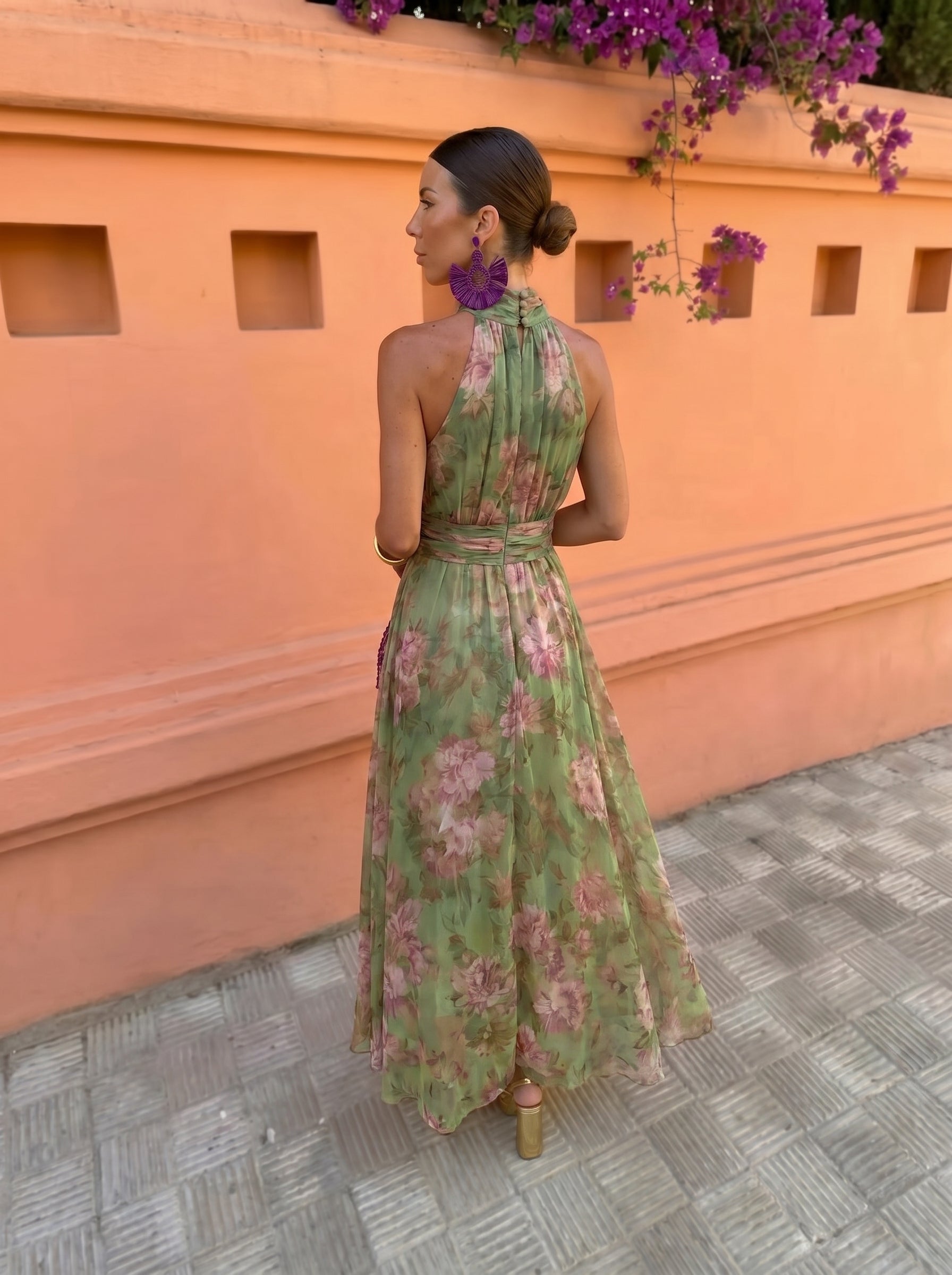 Florencia™ | Long Floral Dress with Deep Neckline
