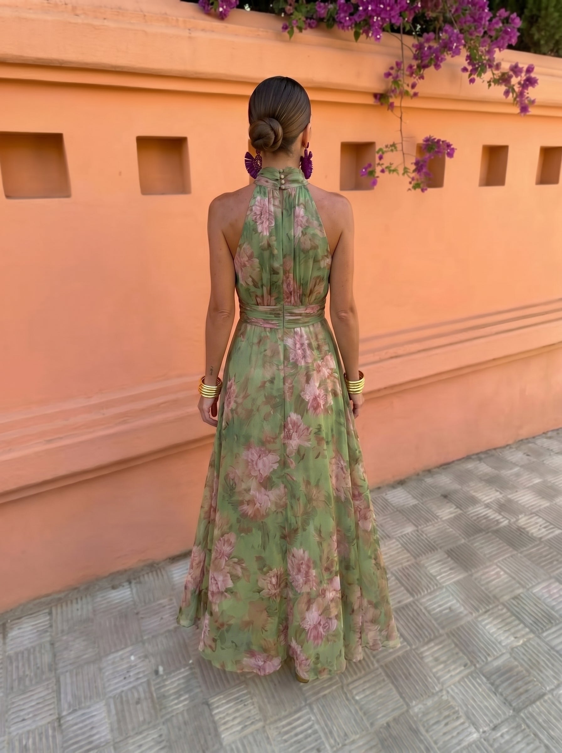 Florencia™ | Long Floral Dress with Deep Neckline