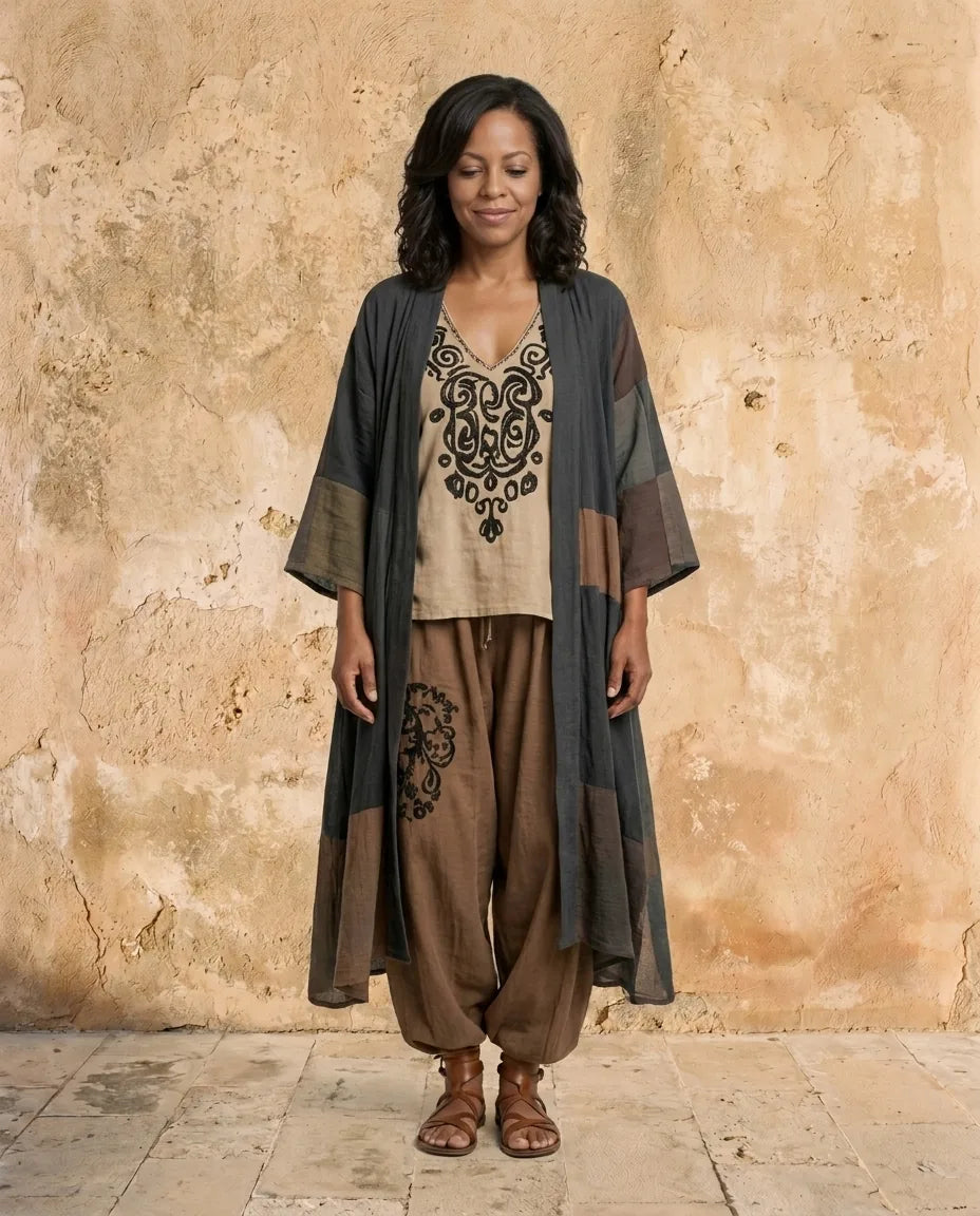 Seraphina | Set Tre Pezzi in Look Lino Stampato