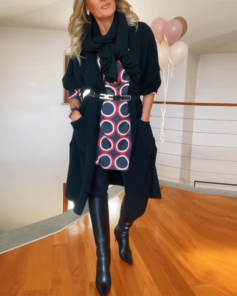 Cardigan Casual con Maniche Corte e Tasche