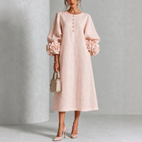 IVY | Abito Midi Floreale con Maniche a Cuffia a Rosa