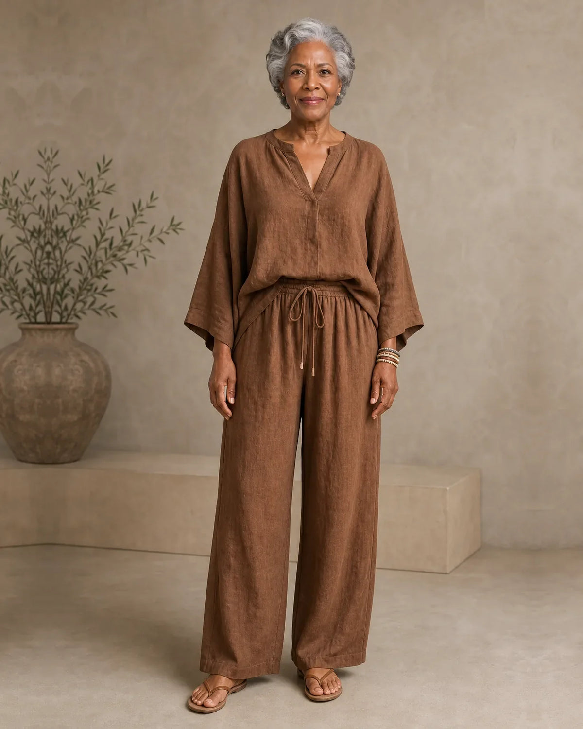 Camryn | Set Due Pezzi con Scollo a V in Look Lino
