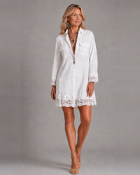 Abito Mini Bianco con Orlo a Occhiello Bohemien