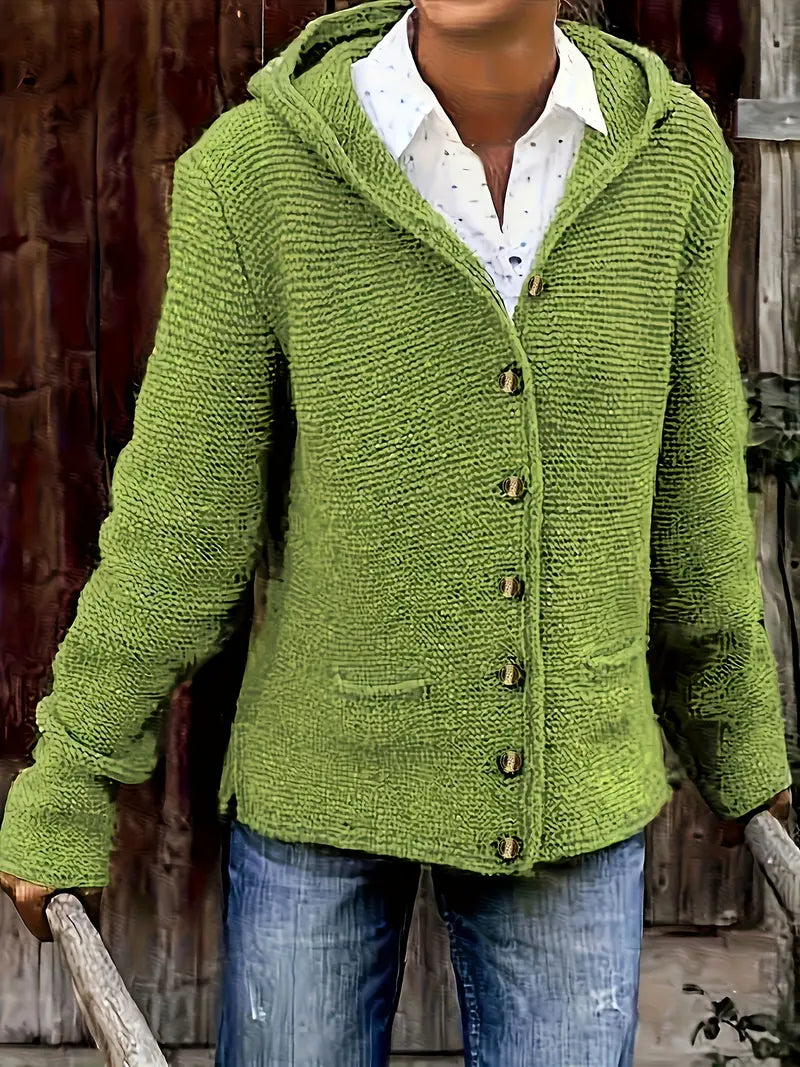 Elegante Cardigan con Cappuccio a Maniche Lunghe
