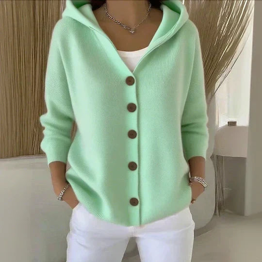 Darienne | Cardigan a Maglia con Cappuccio e Bottoni