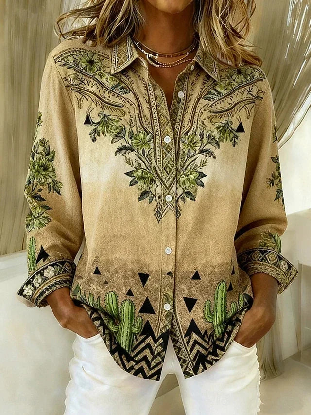 Tucson™ | Blusa Vintage Western a Fiori con Bottoni