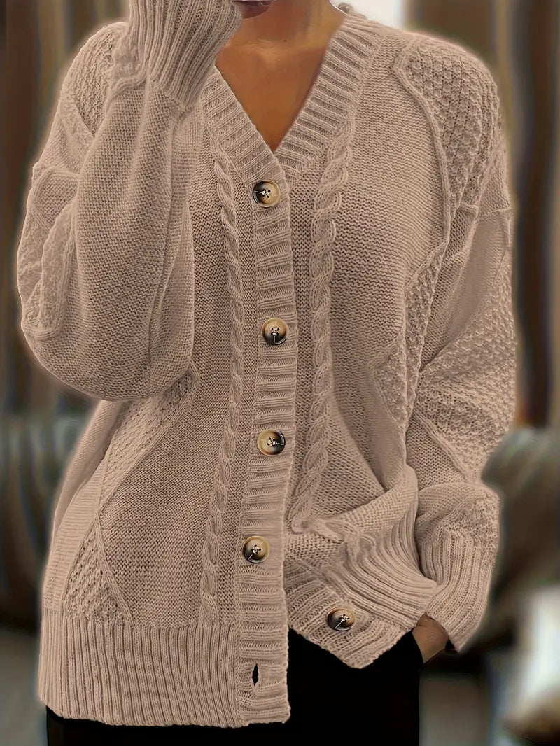 Cardigan Casual a Maglia Cable Colorato per Donne