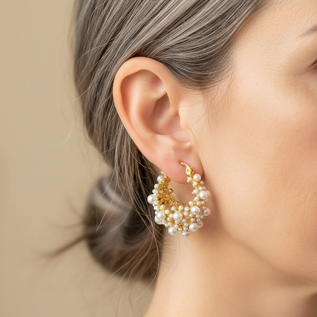 Orecchini a cerchio con grappolo di perle vintage