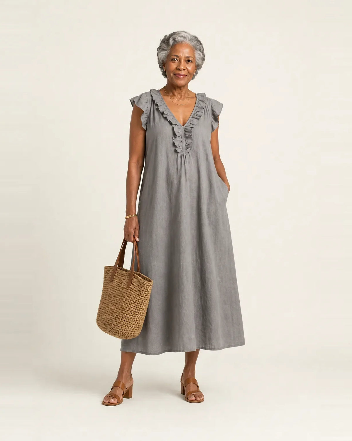 Josette | Abito Maxi con Rouches e Scollo a V