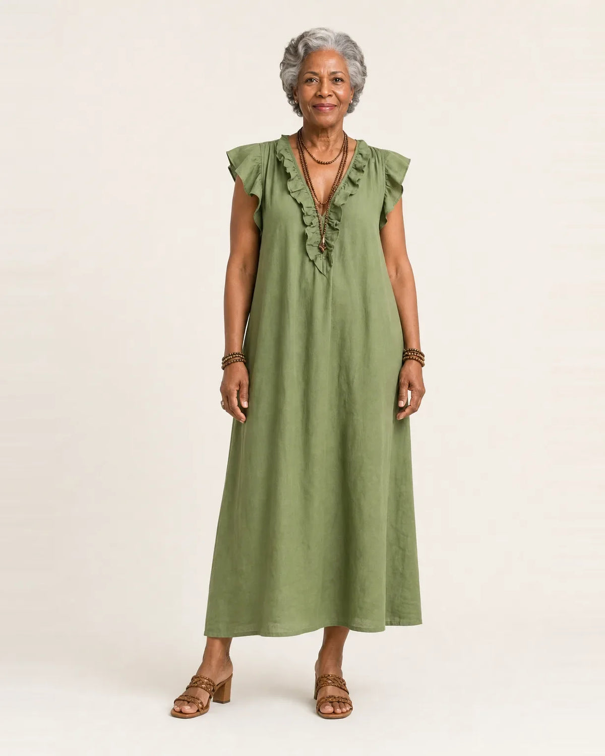 Josette | Abito Maxi con Rouches e Scollo a V