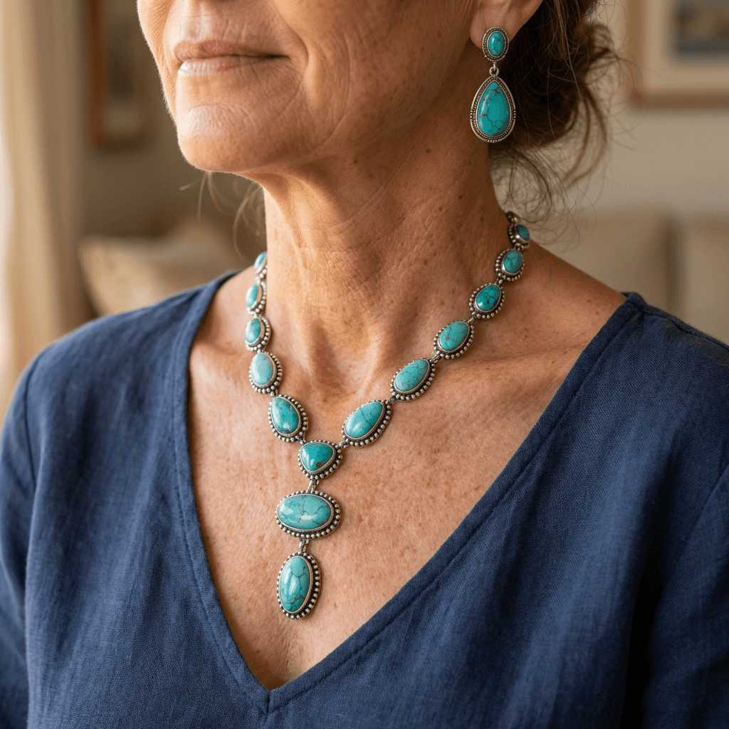 Collana e Orecchini Eleganti Vintage Turchesi