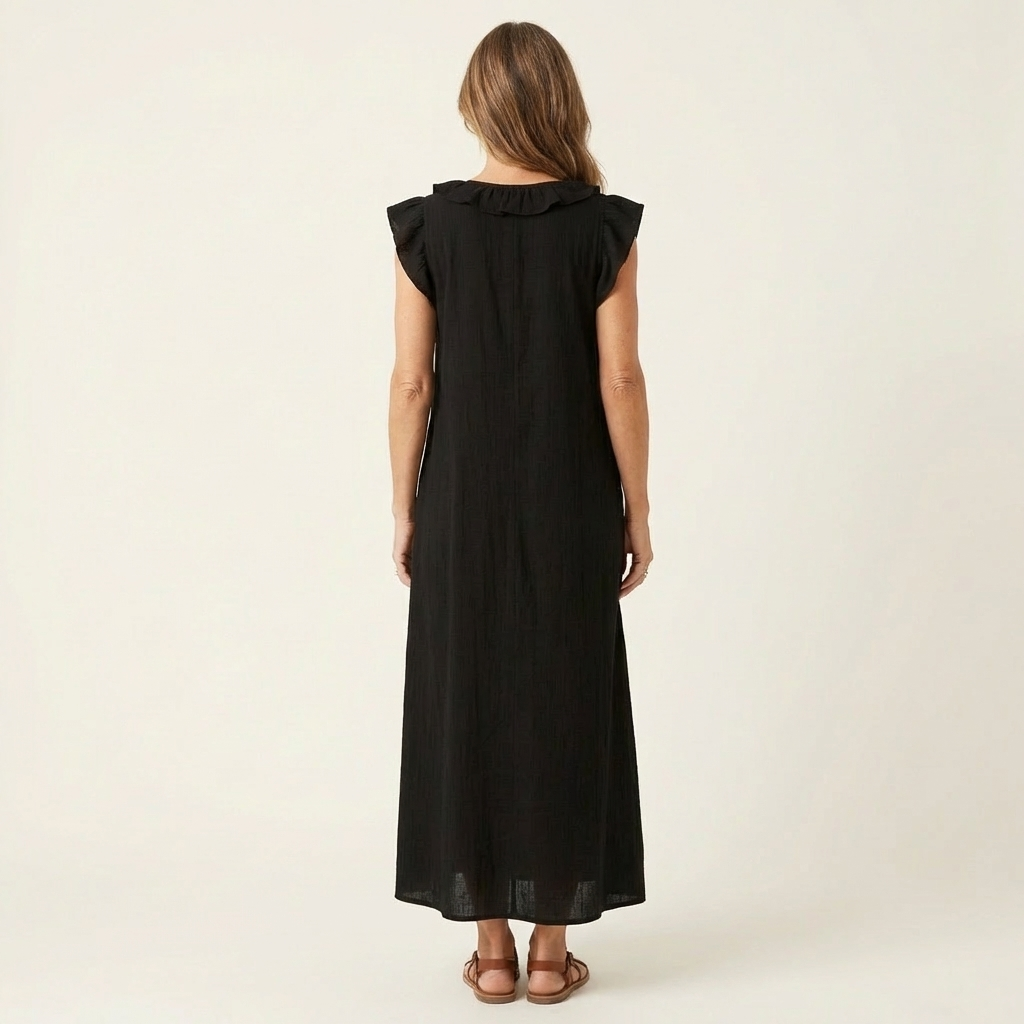 Josette | Abito Maxi in Lino con Volant e Scollo a V