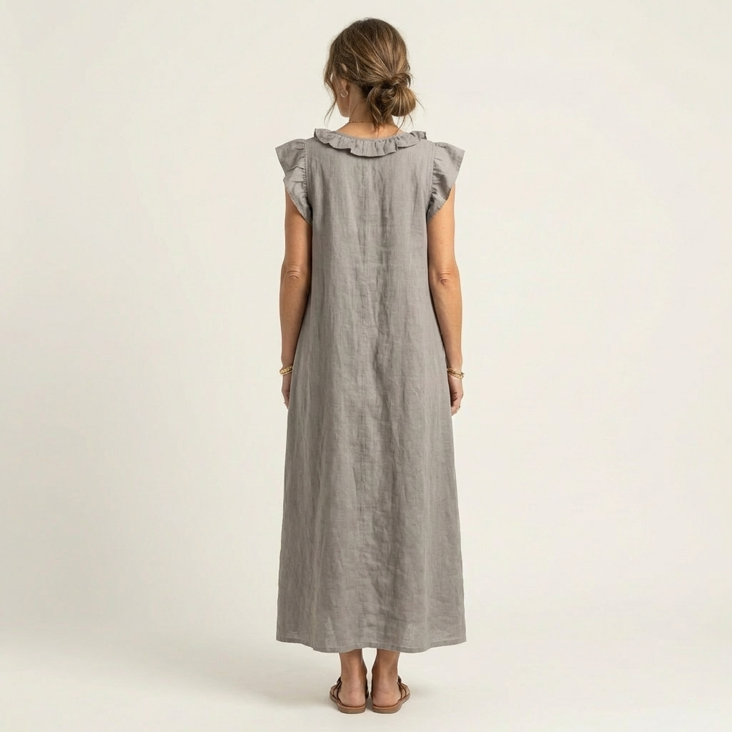Josette | Abito Maxi in Lino con Volant e Scollo a V