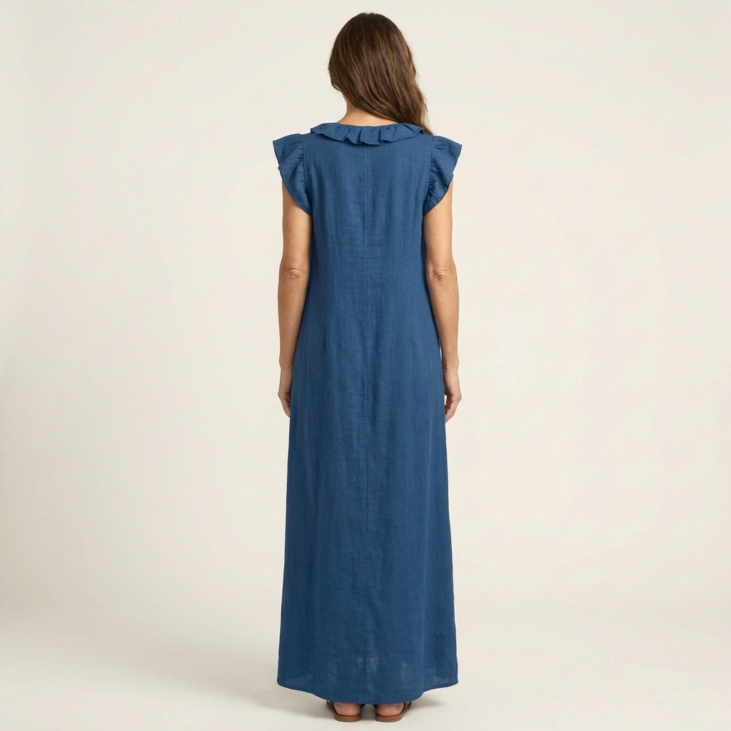 Josette | Abito Maxi in Lino con Volant e Scollo a V