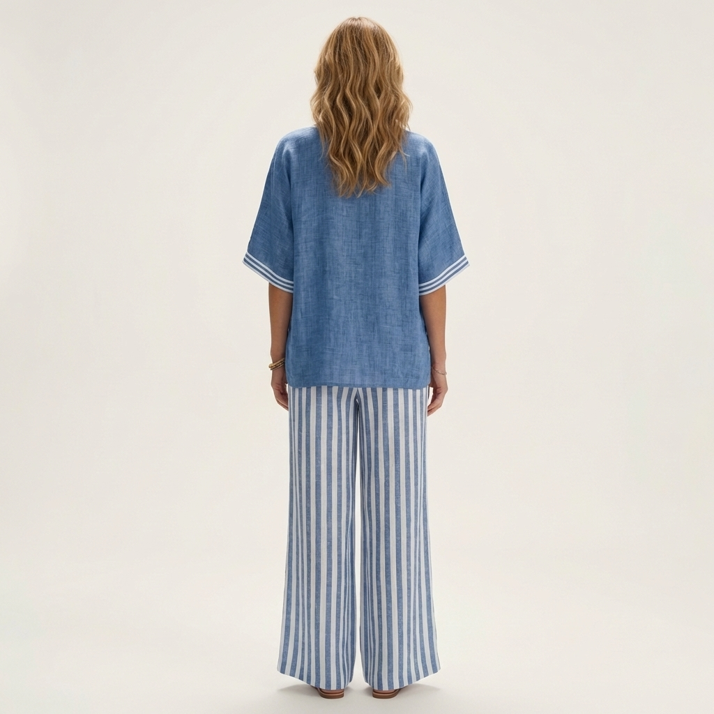 Juliana | Top Varsity a V e Set Pantaloni a Righe a Gamba Larga