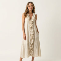 Vicky | Abito Maxi in Lino Senza Maniche con Rouches Frontali a V