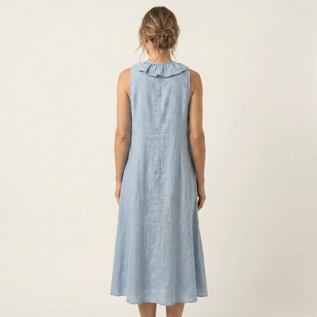 Vicky | Abito Maxi in Lino Senza Maniche con Rouches Frontali a V