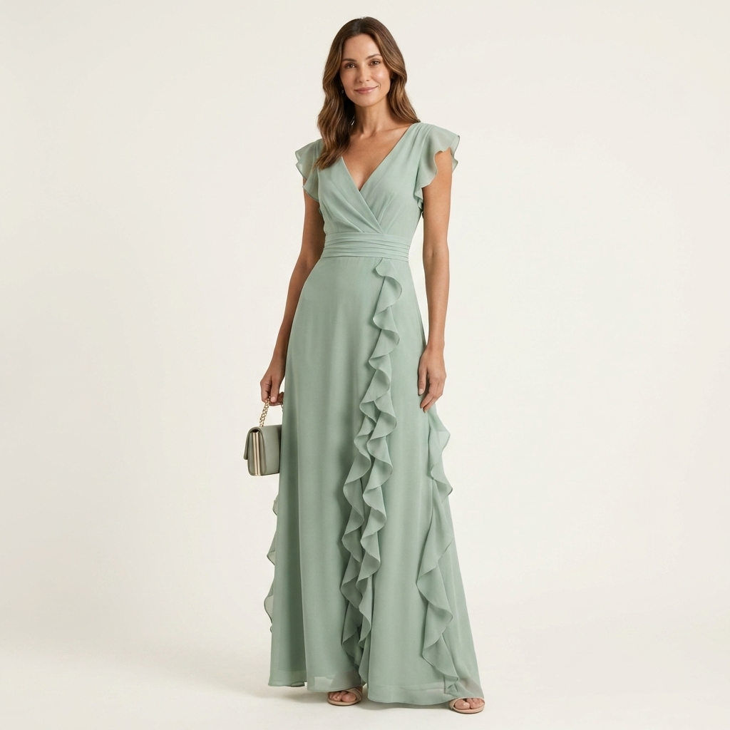 Nellyana | Abito Maxi con Scollo a V e Maniche Fluttuanti in Stile Avvolgente