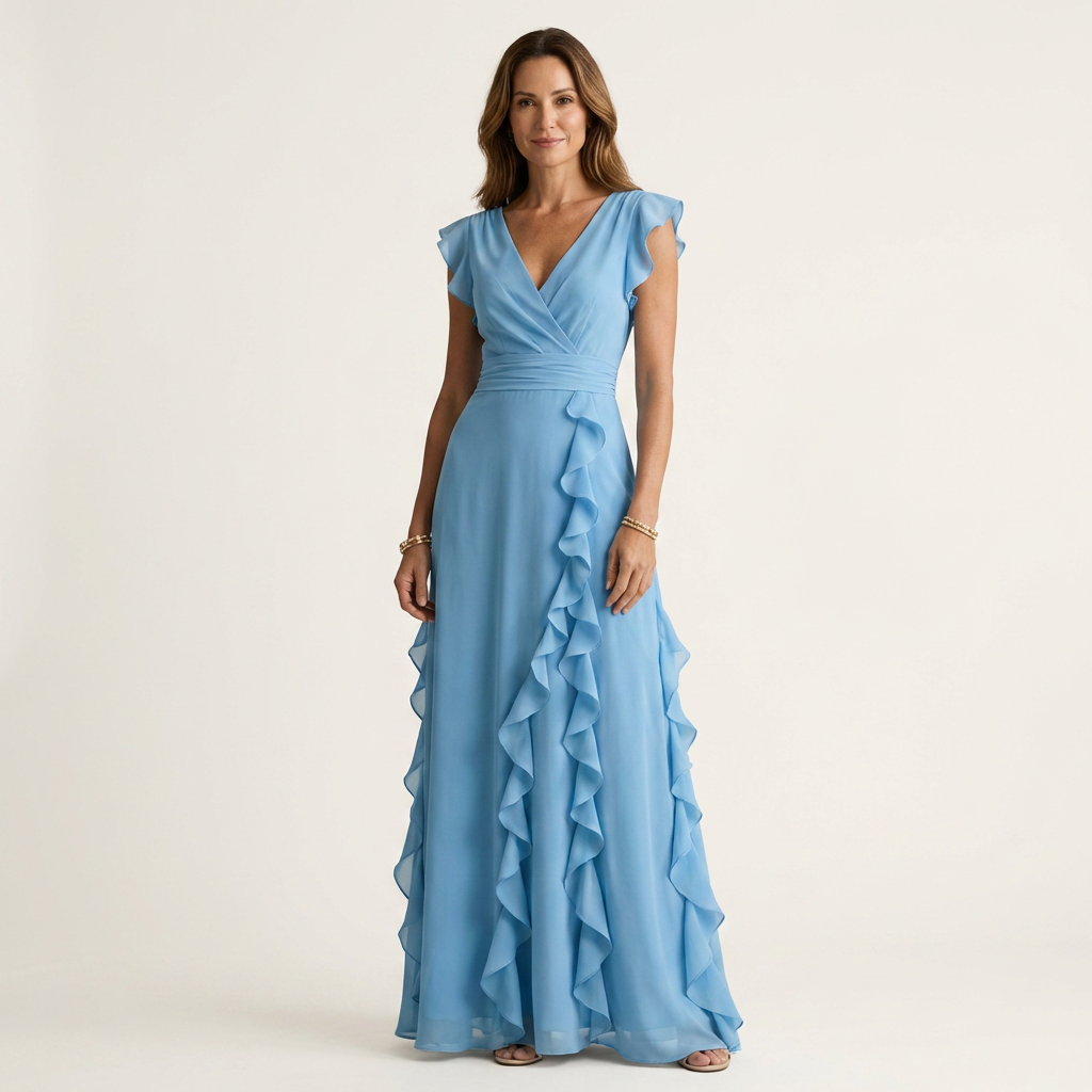 Nellyana | Abito Maxi con Scollo a V e Maniche Fluttuanti in Stile Avvolgente