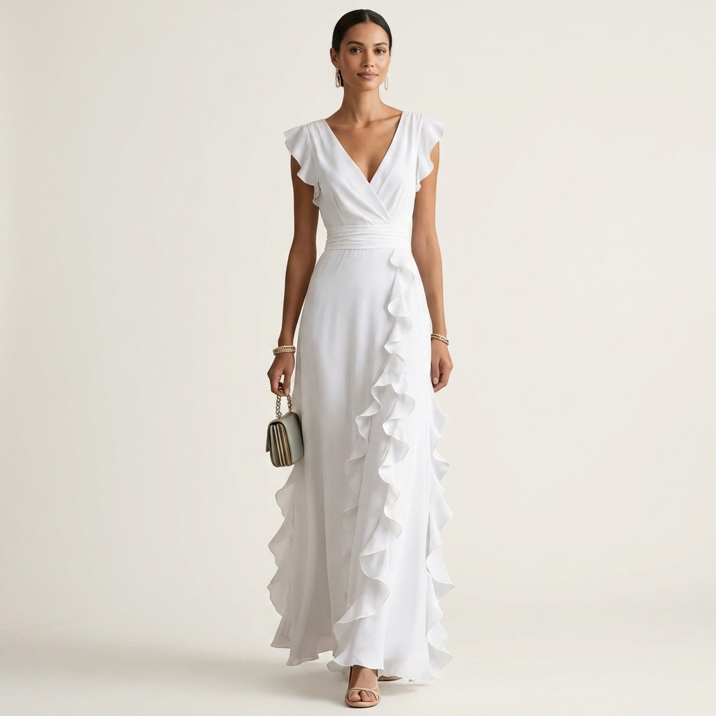 Nellyana | Abito Maxi con Scollo a V e Maniche Fluttuanti in Stile Avvolgente