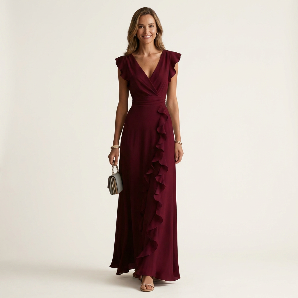 Nellyana | Abito Maxi con Scollo a V e Maniche Fluttuanti in Stile Avvolgente