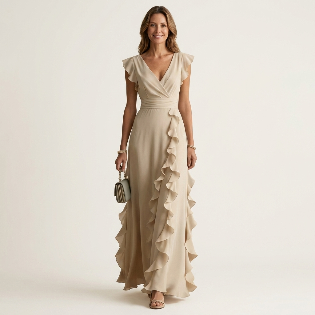 Nellyana | Abito Maxi con Scollo a V e Maniche Fluttuanti in Stile Avvolgente