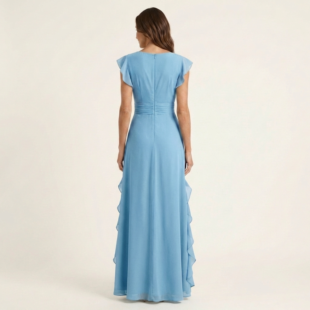 Nellyana | Abito Maxi con Scollo a V e Maniche Fluttuanti in Stile Avvolgente