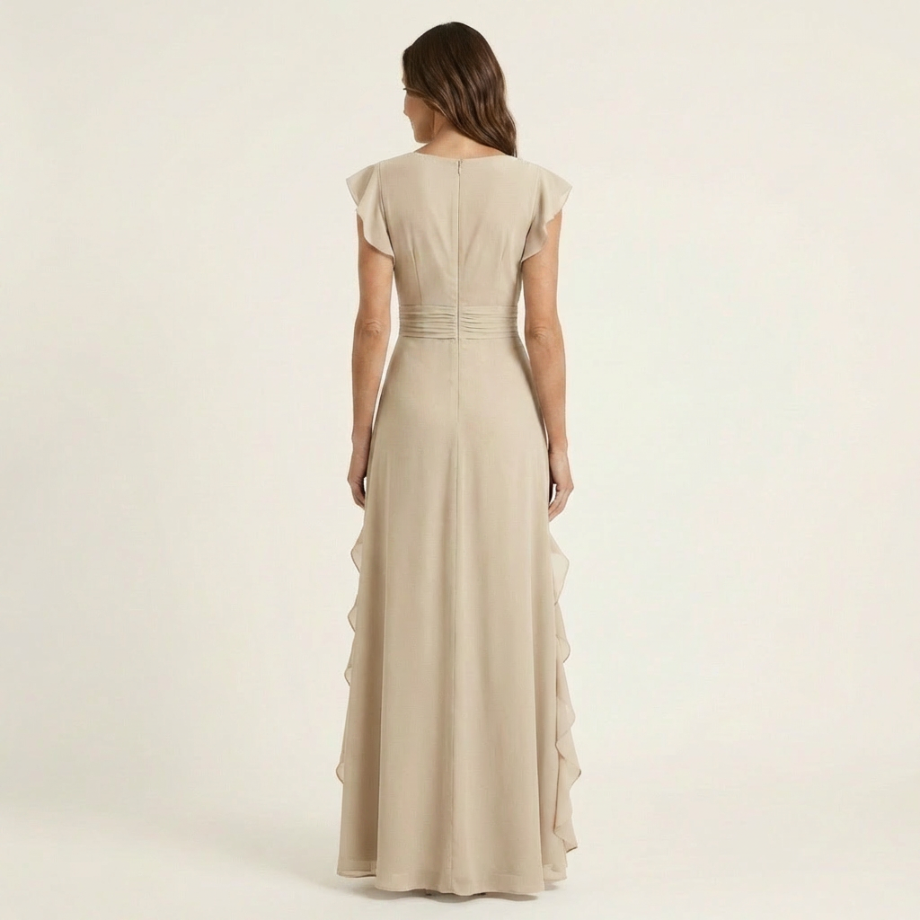 Nellyana | Abito Maxi con Scollo a V e Maniche Fluttuanti in Stile Avvolgente